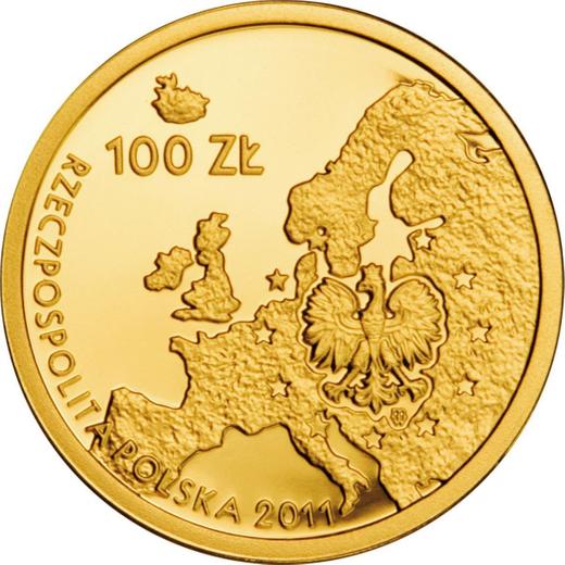 Аверс монеты - 100 злотых 2011 года MW "Председательство Польши в Совете ЕС" - цена золотой монеты - Польша, III Республика после деноминации