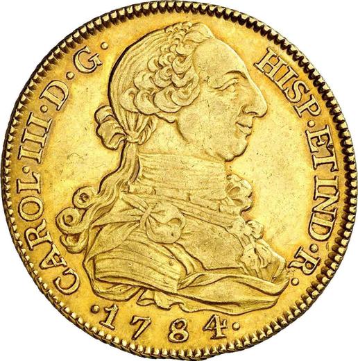 Avers 8 Escudos 1784 M JD - Goldmünze Wert - Spanien, Karl III