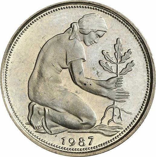 Реверс монеты - 50 пфеннигов 1987 года F - цена  монеты - Германия, ФРГ