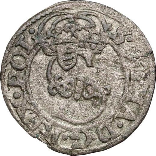 Anverso Szeląg 1580 "Tipo 1580-1586" Escudo de armas de los Glaubicz (Pez) - valor de la moneda de plata - Polonia, Esteban I Báthory
