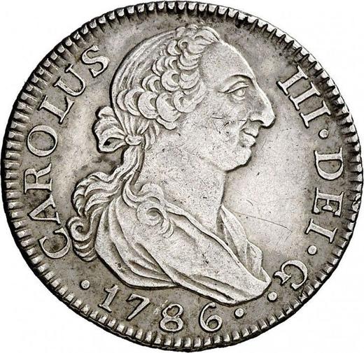 Аверс монеты - 2 реала 1786 года M DV - цена серебряной монеты - Испания, Карл III