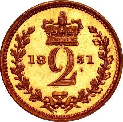 Reverso 2 peniques 1831 "Maundy" Oro - valor de la moneda de oro - Gran Bretaña, Guillermo IV