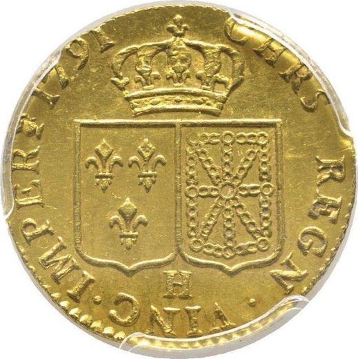 Reverso Louis d'Or 1791 H La Rochelle - valor de la moneda de oro - Francia, Luis XVI