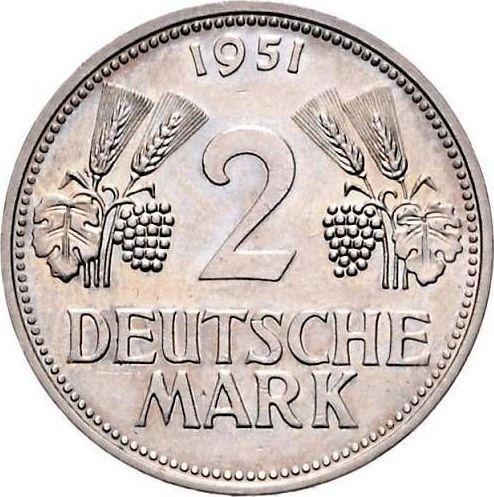 Obverse 2 Mark 1951 D -  Coin Value - Germany, FRG