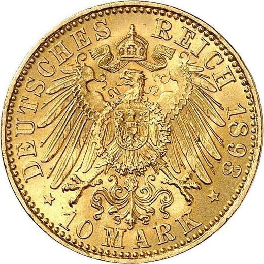 Reverso 10 marcos 1893 A "Prusia" - valor de la moneda de oro - Alemania, Imperio alemán