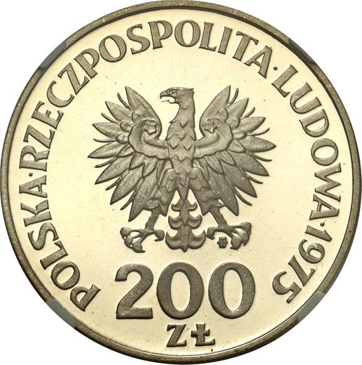 Аверс монеты - Пробные 200 злотых 1975 года MW JMN "30 лет победы над фашизмом" Серебро - цена серебряной монеты - Польша, Народная Республика