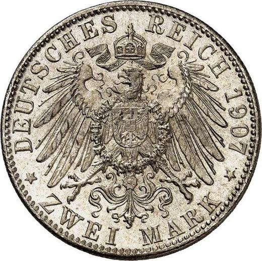 Реверс монеты - 2 марки 1907 года D "Бавария" - цена серебряной монеты - Германия, Германская Империя