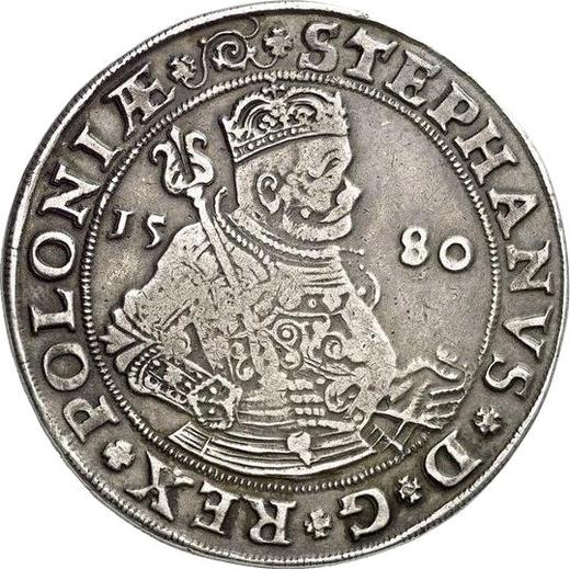 Аверс монеты - Талер 1580 года Дата по сторонам портрета - цена серебряной монеты - Польша, Стефан Баторий