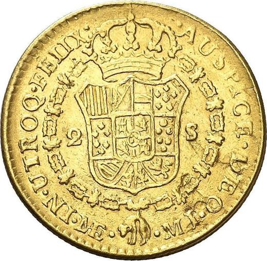 Rewers monety - 2 escudo 1778 MJ - cena złotej monety - Peru, Karol III