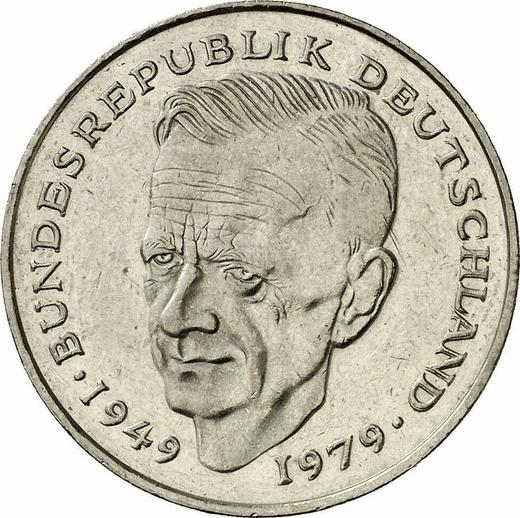 Аверс монеты - 2 марки 1988 года F "Курт Шумахер" - цена  монеты - Германия, ФРГ