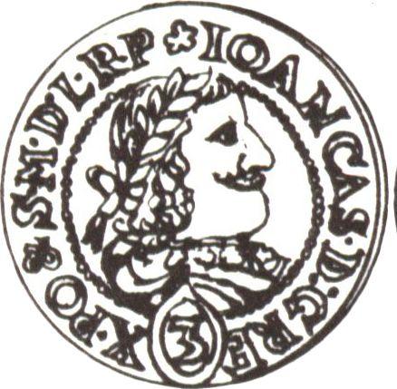 Аверс монеты - Пробный Трояк (3 гроша) 1654 года - цена серебряной монеты - Польша, Ян II Казимир