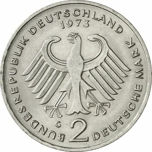 Reverse 2 Mark 1973 G "Theodor Heuss" -  Coin Value - Germany, FRG