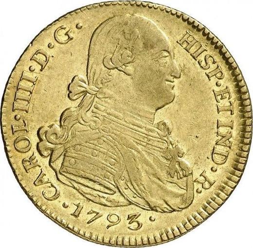 Obverse 4 Escudos 1793 P JF - Gold Coin Value - Colombia, Charles IV