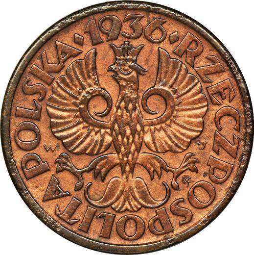 Аверс монеты - 1 грош 1936 года WJ - цена  монеты - Польша, II Республика
