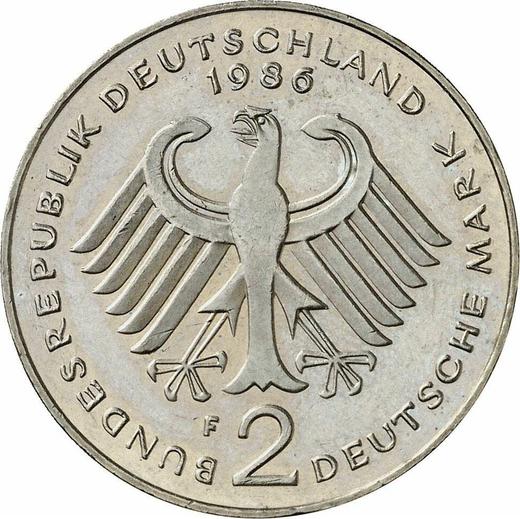 Reverso 2 marcos 1986 F "Konrad Adenauer" - valor de la moneda  - Alemania, RFA