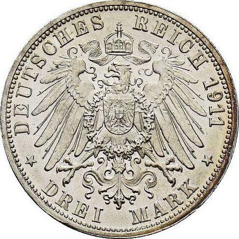Реверс монеты - 3 марки 1911 года F "Вюртемберг" Серебряная свадьба "H" - низкая - цена серебряной монеты - Германия, Германская Империя