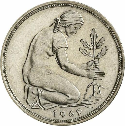 Реверс монеты - 50 пфеннигов 1969 года J - цена  монеты - Германия, ФРГ