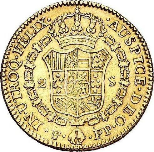 Реверс монеты - 2 эскудо 1795 года PTS PP - цена золотой монеты - Боливия, Карл IV