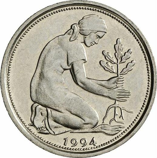 Реверс монеты - 50 пфеннигов 1994 года D - цена  монеты - Германия, ФРГ