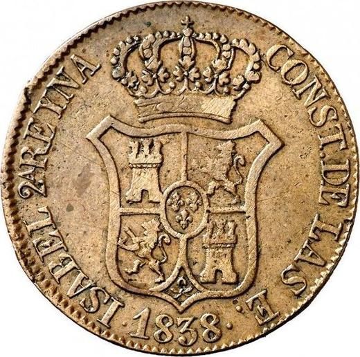 Anverso 6 cuartos 1838 "Cataluña" Inscripción "6 CURA" - valor de la moneda  - España, Isabel II