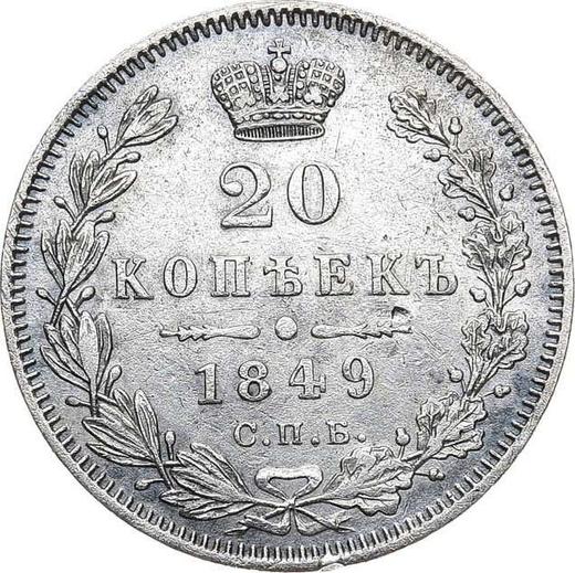 Reverso 20 kopeks 1849 СПБ ПА "Águila 1849-1851" San Jorge sin capa - valor de la moneda de plata - Rusia, Nicolás I