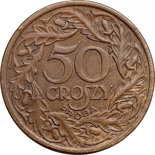 Реверс монеты - Пробные 50 грошей 1938 года WJ Бронза - цена  монеты - Польша, II Республика