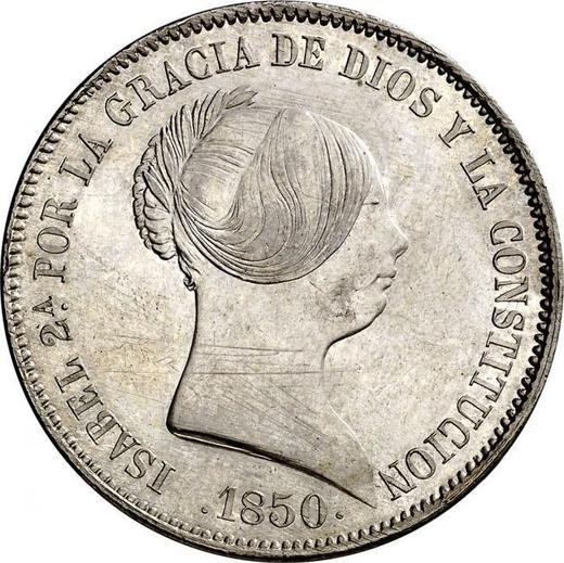 Аверс монеты - 20 реалов 1850 года "Тип 1847-1855" Восьмиконечные звёзды - цена серебряной монеты - Испания, Изабелла II