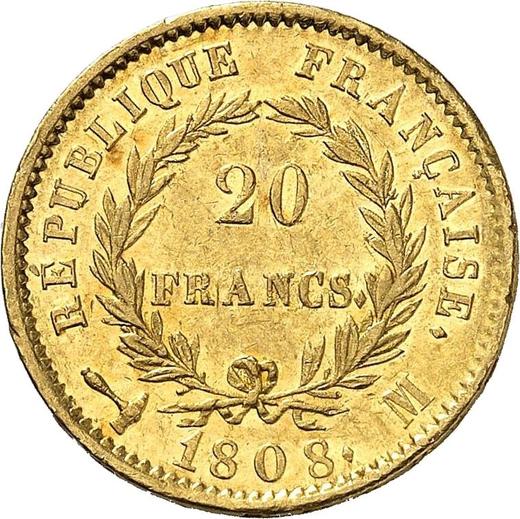 Rewers monety - 20 franków 1808 M "Typ 1807-1808" Tuluza - Francja, Napoleon I