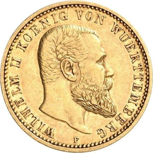 Аверс монеты - 10 марок 1902 года F "Вюртемберг" - цена золотой монеты - Германия, Германская Империя