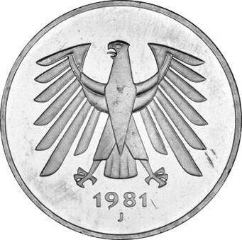 Реверс монеты - 5 марок 1981 года J - цена  монеты - Германия, ФРГ