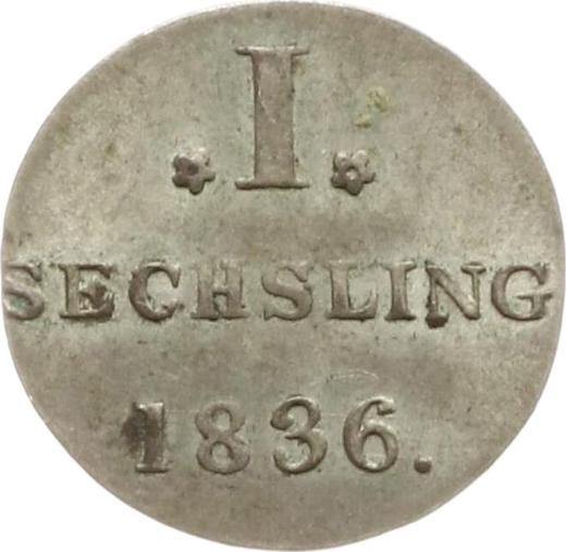 Реверс монеты - Сехслинг (6 пфеннигов) 1836 года H.S.K. - цена  монеты - Гамбург, Вольный город