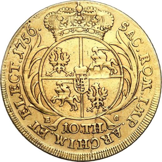 Reverso 10 táleros (2 augustdores) 1756 EC "de Corona" - valor de la moneda de oro - Polonia, Augusto III