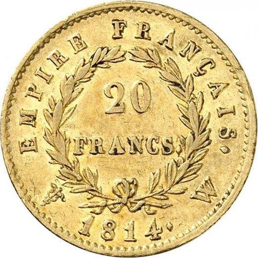 Reverse 20 Francs 1814 W "Type 1809-1815" Lille - France, Napoleon I