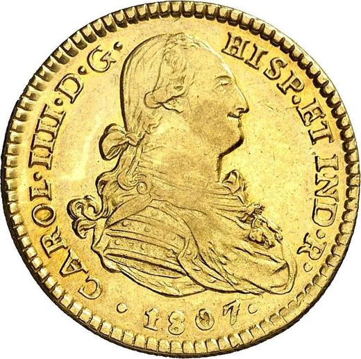 Awers monety - 2 escudo 1807 Mo TH - cena złotej monety - Meksyk, Karol IV