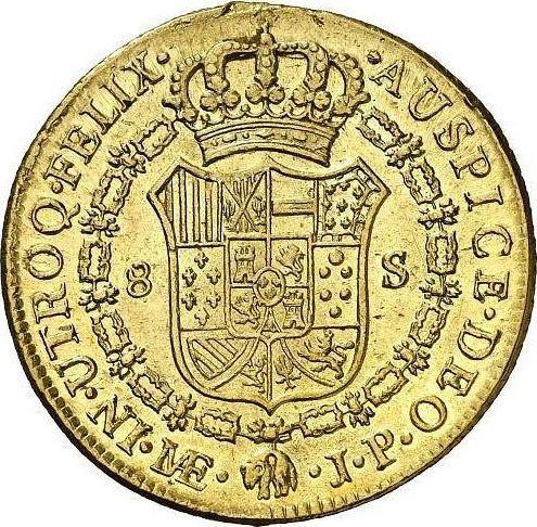 Реверс монеты - 8 эскудо 1803 года JP - цена золотой монеты - Перу, Карл IV