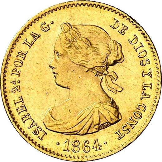 Аверс монеты - 40 реалов 1864 года Семиконечные звёзды - цена золотой монеты - Испания, Изабелла II