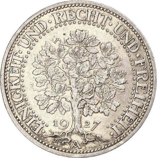 Аверс монеты - 5 рейхсмарок 1927 года A "Дуб" - цена серебряной монеты - Германия, Bеймарская республика