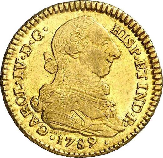 Аверс монеты - 2 эскудо 1789 года P SF - цена золотой монеты - Колумбия, Карл IV