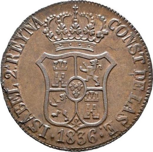 Anverso 6 cuartos 1836 "Cataluña" - valor de la moneda  - España, Isabel II