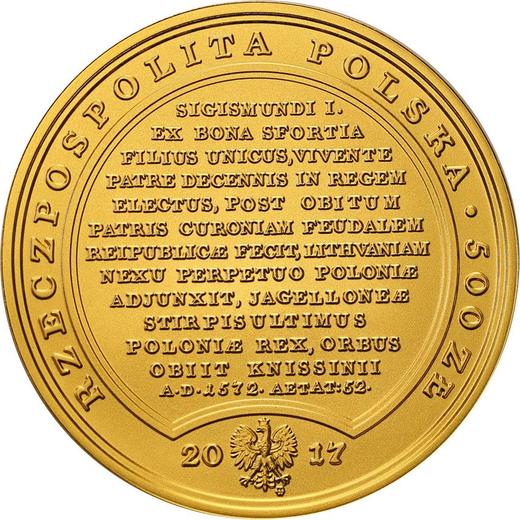 Аверс монеты - 500 злотых 2017 года MW "Сигизмунд II Август" - цена золотой монеты - Польша, III Республика после деноминации