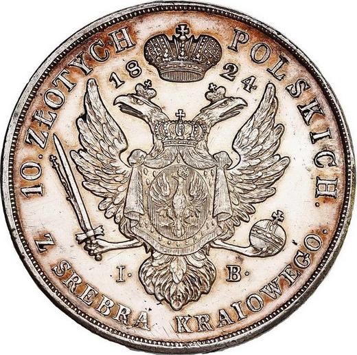 Реверс монеты - 10 злотых 1824 года IB - цена серебряной монеты - Польша, Царство Польское