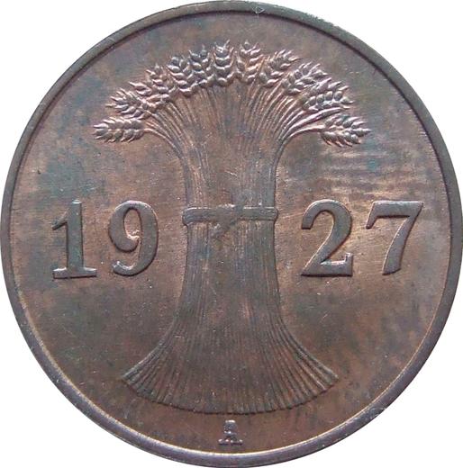 Реверс монеты - 1 рейхспфенниг 1927 года A - цена  монеты - Германия, Bеймарская республика