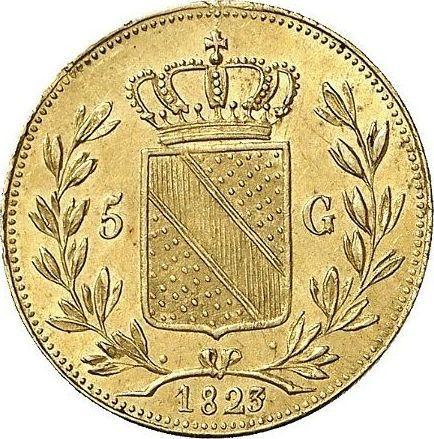 Реверс монеты - 5 гульденов 1823 года - цена золотой монеты - Баден, Людвиг I