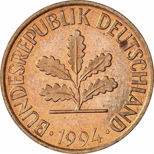 Реверс монеты - 2 пфеннига 1994 года F - цена  монеты - Германия, ФРГ