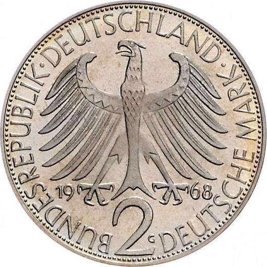Reverso 2 marcos 1968 G "Max Planck" - valor de la moneda  - Alemania, RFA