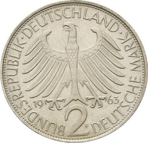 Реверс монеты - 2 марки 1963 года F "Планк" - цена  монеты - Германия, ФРГ