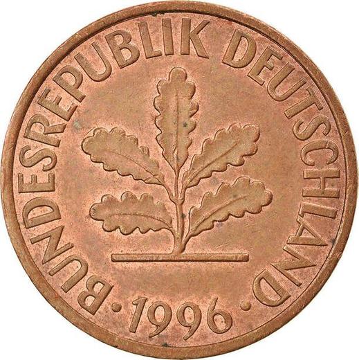 Реверс монеты - 2 пфеннига 1996 года J - цена  монеты - Германия, ФРГ