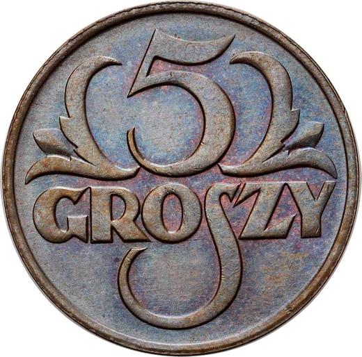 Реверс монеты - 5 грошей 1928 года WJ - цена  монеты - Польша, II Республика