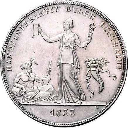 Rewers monety - Talar 1833 W "Unia celna" Rant gładki - cena srebrnej monety - Wirtembergia, Wilhelm I
