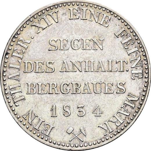 Reverso Tálero 1834 - valor de la moneda de plata - Anhalt-Bernburg, Alejandro Carlos
